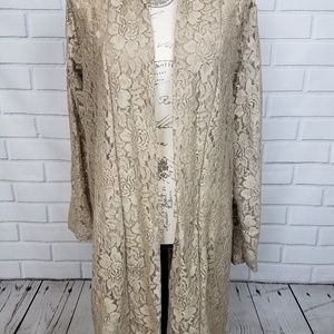 Plus Taupe Crochet Cardigan